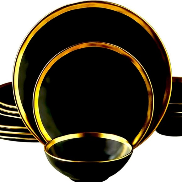 Pokini Matte Black Plates and Bowls Sets, 12 Piece Dinnerware Sets - Picture 1 of 5